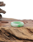 Baikalla Natural Icy Apple-Green Patches Jadeite Jade Traditional Ring