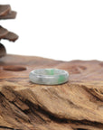 Baikalla Natural Icy Grey Wuji & Apple-Green Jadeite Jade Traditional Ring