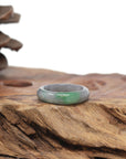 Baikalla Natural Icy Grey Wuji & Apple-Green Jadeite Jade Traditional Ring