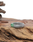 Baikalla Natural Icy Grey Wuji & Apple-Green Jadeite Jade Traditional Ring