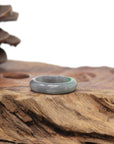Baikalla Natural Icy Grey Wuji & Apple-Green Jadeite Jade Traditional Ring