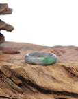 Baikalla Natural Icy Grey Wuji & Apple-Green Jadeite Jade Traditional Ring