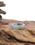 Baikalla Natural Icy Black & Grey Wuji Jadeite Jade "Square Cut" Traditional Ring