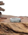 Baikalla Natural Icy Black & Grey Wuji Jadeite Jade "Square Cut" Traditional Ring