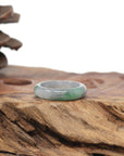 Baikalla Natural Icy Grey Wuji & Apple-Green Jadeite Jade Traditional Ring