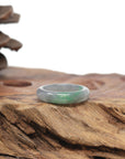 Baikalla Natural Icy Grey Wuji & Apple-Green Jadeite Jade Traditional Ring