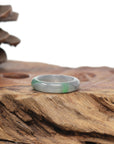 Baikalla Natural Icy Grey Wuji & Apple-Green Jadeite Jade Traditional Ring