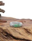 Baikalla Natural Light Grey Wuji & Apple-Green Jadeite Jade Traditional Ring