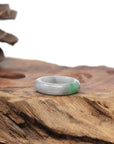 Baikalla Natural Light Grey Wuji & Apple-Green Jadeite Jade Traditional Ring