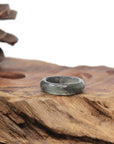 Baikalla Natural Icy Black Wuji & Apple-Green Jadeite Jade Traditional Ring