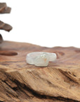 Baikalla Natural Icy Light Green & Sajin (Golden Dust) Jadeite Jade "Heart" Traditional Ring