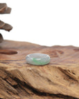 Baikalla Natural Icy Light Grey Wuji & Apple-Green Jadeite Jade Traditional Ring