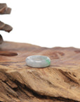 Baikalla Natural Icy Light Grey Wuji & Apple-Green Jadeite Jade Traditional Ring