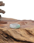 Baikalla Natural Icy Light Grey Wuji & Apple-Green Jadeite Jade Traditional Ring