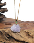Baikalla Icy Lavender Lotus Jadeite Jade Pendant W/ 18K Yellow Gold Bail
