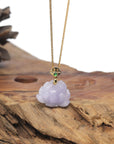 Baikalla Icy Lavender Lotus Jadeite Jade Pendant W/ 18K Yellow Gold Bail