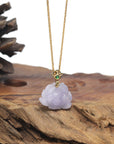 Baikalla Icy Lavender Lotus Jadeite Jade Pendant W/ 18K Yellow Gold Bail