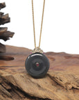 Baikalla Smoky Purple "Ping An Kou" Nephrite Jade Pendant W/ 18K Yellow Gold Bail & Tourmaline
