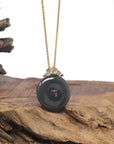 Baikalla Smoky Purple "Ping An Kou" Nephrite Jade Pendant W/ 18K Yellow Gold Bail & Tourmaline