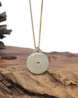 Baikalla "Ping An Kou" (Good Luck Button) Nephrite Jade Pendant W/ 18K Yellow Gold Bail & Tourmaline