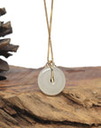 Baikalla "Ping An Kou" (Good Luck Button) Nephrite Jade Pendant W/ 18K Yellow Gold Bail & Tourmaline