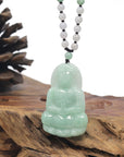 Baikalla Light Green Guan Yin "Goddess of Compassion" Jadeite Jade Carving Pendant W/ Beaded Necklace
