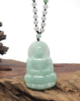 Baikalla Light Green Guan Yin "Goddess of Compassion" Jadeite Jade Carving Pendant W/ Beaded Necklace