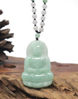 Baikalla Light Green Guan Yin "Goddess of Compassion" Jadeite Jade Carving Pendant W/ Beaded Necklace
