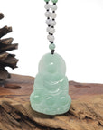 Baikalla Light Green Guan Yin "Goddess of Compassion" Jadeite Jade Carving Pendant W/ Beaded Necklace