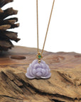 Baikalla Lavender Lotus Jadeite Jade Pendant W/ 18K Yellow Gold Bail