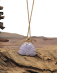 Baikalla Lavender Lotus Jadeite Jade Pendant W/ 18K Yellow Gold Bail