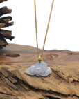 Baikalla Icy Lavender Lotus Jadeite Jade Pendant W/ 18K Yellow Gold Bail & Imperial Green Jade