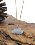 Baikalla Icy Lavender Lotus Jadeite Jade Pendant W/ 18K Yellow Gold Bail & Imperial Green Jade