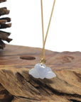 Baikalla Icy Lavender Lotus Jadeite Jade Pendant W/ 18K Yellow Gold Bail & Imperial Green Jade