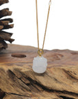 Baikalla Icy White "Piggy" Jadeite Jade Pendant W/ 18K Yellow Gold Bail