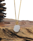 Baikalla Icy White "Piggy" Jadeite Jade Pendant W/ 18K Yellow Gold Bail