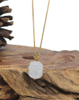 Baikalla Icy White "Piggy" Jadeite Jade Pendant W/ 18K Yellow Gold Bail