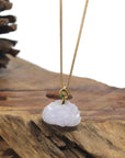 Baikalla Lavender Lotus Jadeite Jade Pendant W/ 18K Yellow Gold Bail