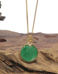 Baikalla 18K Yellow Gold & Forest Green "Ping An Kou" Jadeite Jade Pendant W/ Natural Diamonds