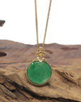 Baikalla 18K Yellow Gold & Forest Green "Ping An Kou" Jadeite Jade Pendant W/ Natural Diamonds