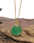 Baikalla 18K Yellow Gold & Forest Green "Ping An Kou" Jadeite Jade Pendant W/ Natural Diamonds
