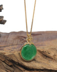 Baikalla 18K Yellow Gold & Forest Green "Ping An Kou" Jadeite Jade Pendant W/ Natural Diamonds