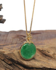 Baikalla 18K Yellow Gold & Forest Green "Ping An Kou" Jadeite Jade Pendant W/ Natural Diamonds