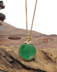 Baikalla 18K Yellow Gold & Forest Green "Ping An Kou" Jadeite Jade Pendant W/ Natural Diamonds