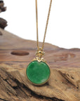 Baikalla 18K Yellow Gold & Forest Green "Ping An Kou" Jadeite Jade Pendant W/ Natural Diamonds