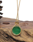 Baikalla 18K Yellow Gold & Forest Green "Ping An Kou" Jadeite Jade Pendant W/ Natural Diamonds