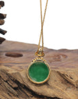 Baikalla 18K Yellow Gold & Forest Green "Ping An Kou" Jadeite Jade Pendant W/ Natural Diamonds
