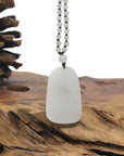 Baikalla Icy White & Green Guan Yin "Goddess of Compassion" Jadeite Jade Pendant W/ Beaded Necklace