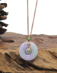 Baikalla Vixen Purple & Green "Double Kou Kou" (Good Luck Button) Jadeite Jade Pendant W/ 18K Rose Gold Bail, Diamonds & Imperial Jade