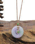 Baikalla Vixen Purple & Green "Double Kou Kou" (Good Luck Button) Jadeite Jade Pendant W/ 18K Rose Gold Bail, Diamonds & Imperial Jade